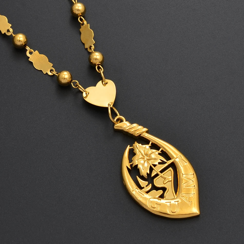 Anniyo Guam Pendant Necklaces for Women Men Gold Color Micronesia Ethnic Jewelry Party Item #215206
