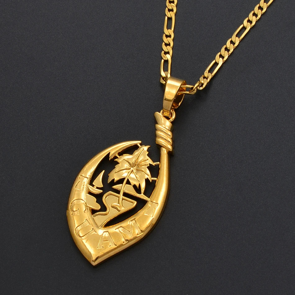 Anniyo Guam Pendant Necklaces for Women Men Gold Color Micronesia Ethnic Jewelry Party Item #215206