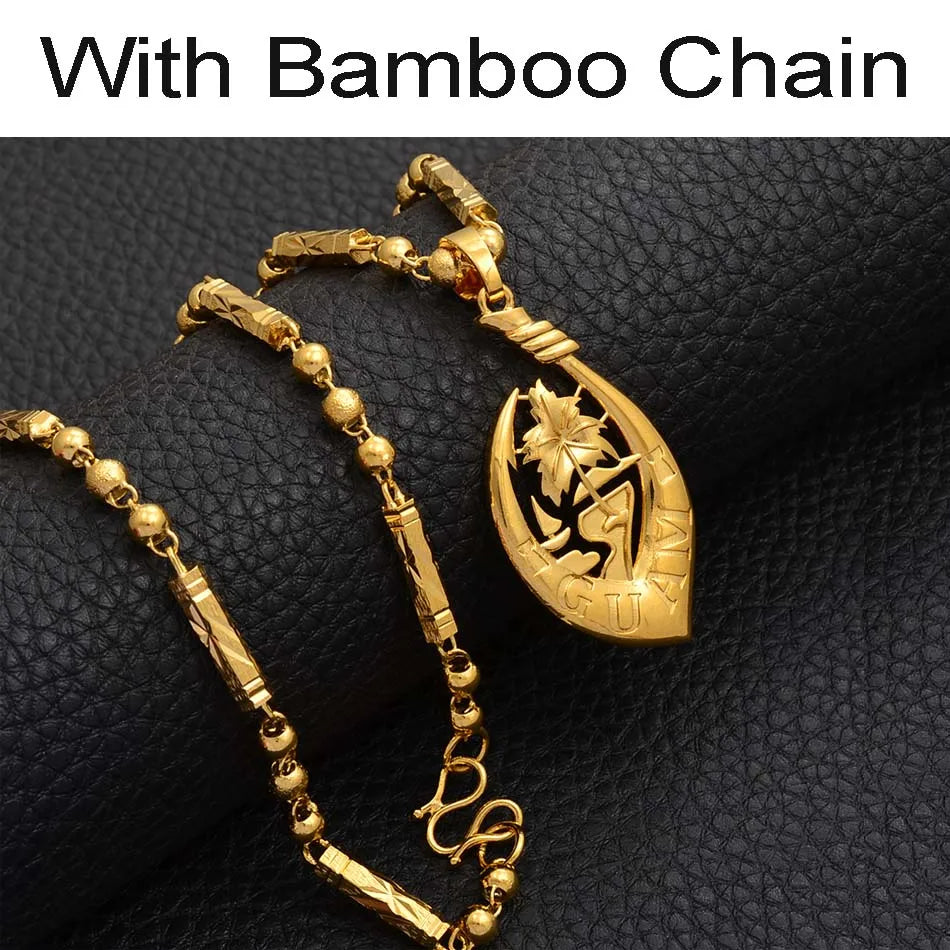 Anniyo Guam Pendant Necklaces for Women Men Gold Color Micronesia Ethnic Jewelry Party Item #215206