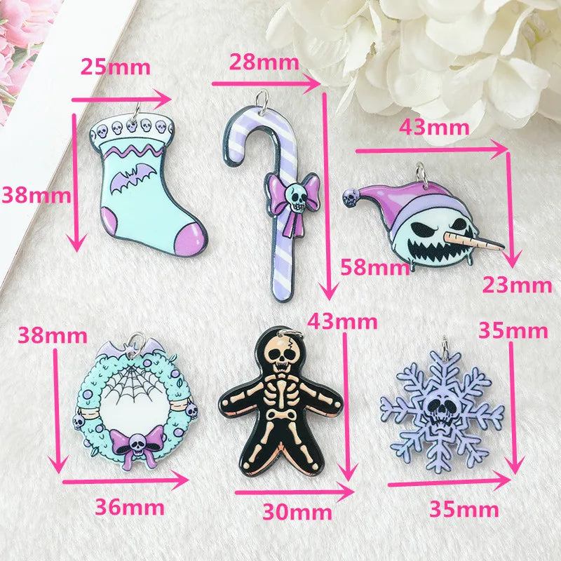 12Pcs Christmas Pastel Goth Charms Spooky Gingerbread Man Snowman Holiday Decoration Pendant For Earring Necklace Diy Making