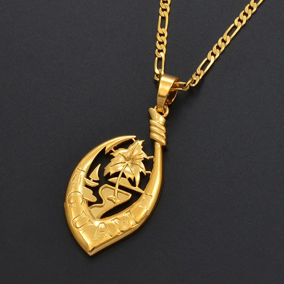 Anniyo Guam Pendant Necklaces for Women Men Gold Color Micronesia Ethnic Jewelry Party Item #215206