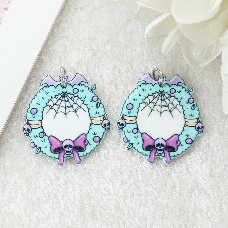 12Pcs Christmas Pastel Goth Charms Spooky Gingerbread Man Snowman Holiday Decoration Pendant For Earring Necklace Diy Making