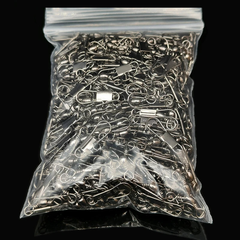 50pcs Winter Ice Fishing Goods Swivel Fishing Connector Pin Bearing Rolling Swivel Snap Fastlock Clips Fishhook Lure TacklePesca