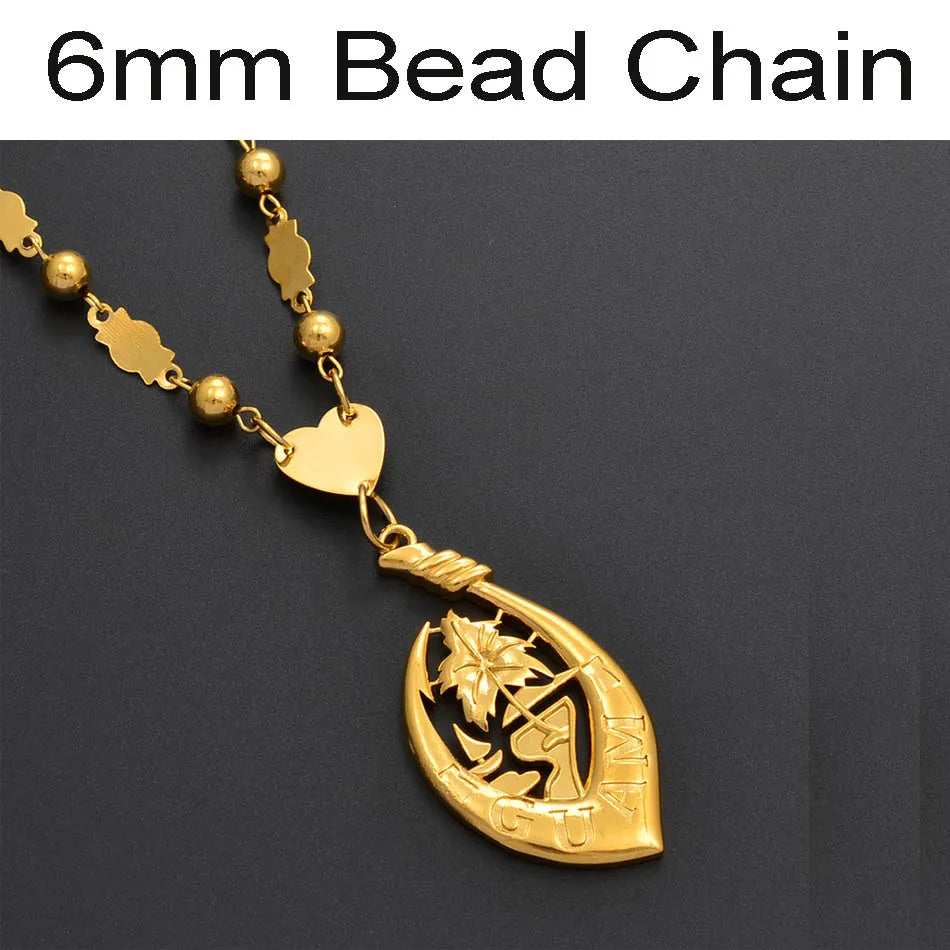 Anniyo Guam Pendant Necklaces for Women Men Gold Color Micronesia Ethnic Jewelry Party Item #215206