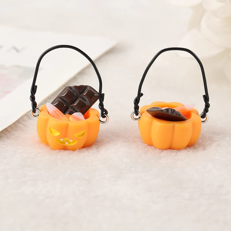 4Pcs Halloween Charm 3D Resin Pumpkin Cats  Cake Pendant Fashion Accessories For Diy Making