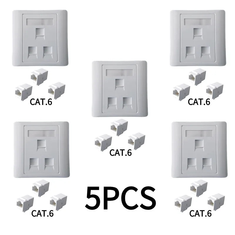 5-piece white 86 type network, Category 6 Gigabit computer, 1-4 ports, RJ45 CAT.6 female direct plug wall mounted panel