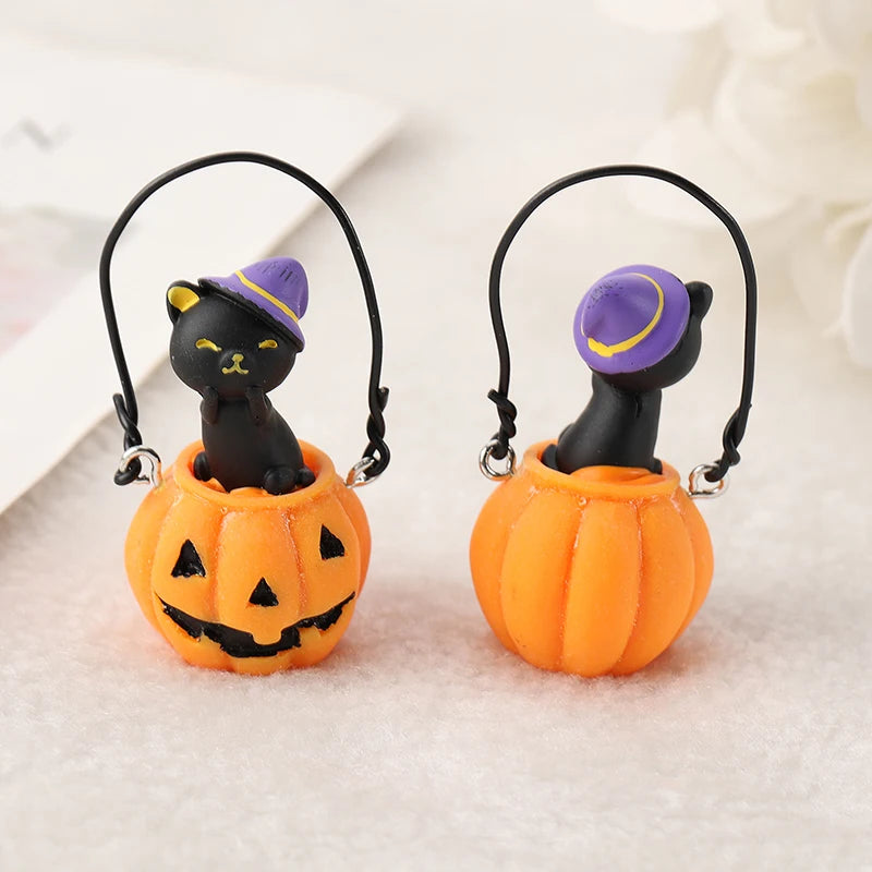 4Pcs Halloween Charm 3D Resin Pumpkin Cats  Cake Pendant Fashion Accessories For Diy Making