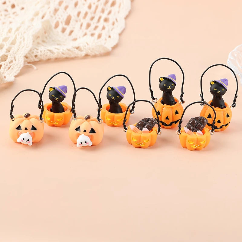 4Pcs Halloween Charm 3D Resin Pumpkin Cats  Cake Pendant Fashion Accessories For Diy Making