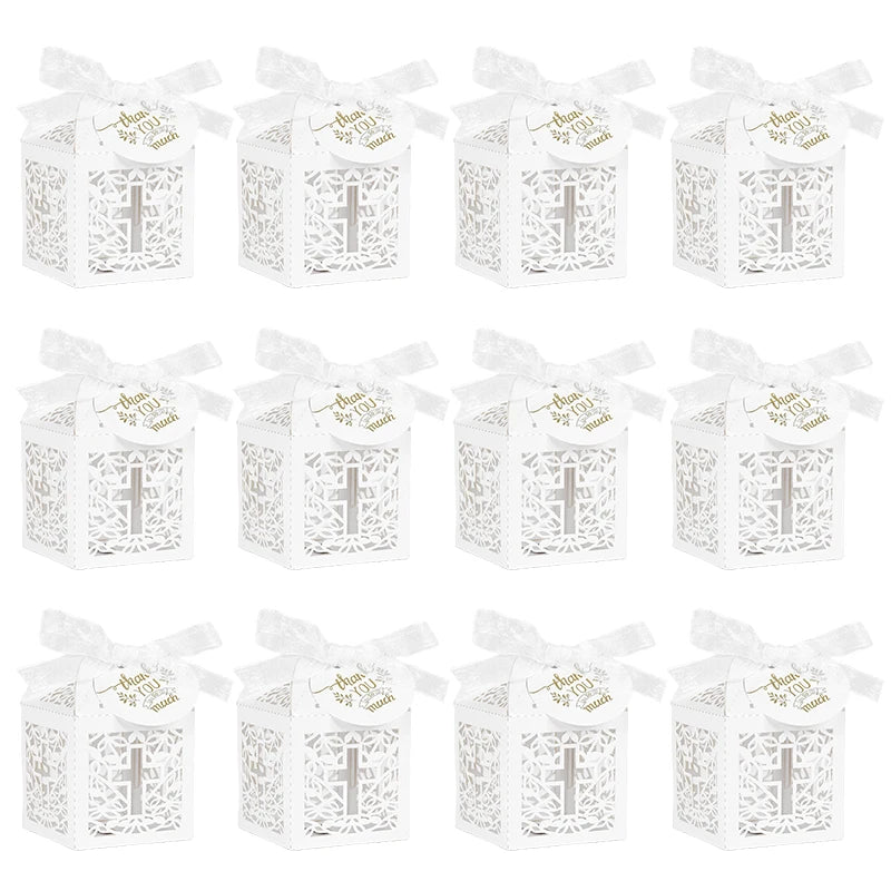 10/50pcs Christening Souvenirs Candy Gift Box With Thank You Tag Baptism Decoration Kids Birthday Party First Communion Supplies