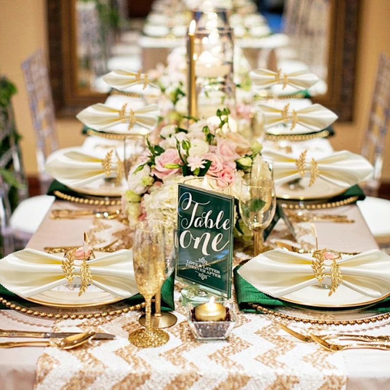 12pcs Gold Leaf Napkin Ring Buckles for Wedding Birthday Party Dinnig Table Decoration Christmas Thanksgiving Napkin Holder