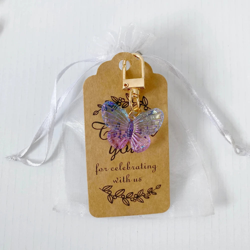 10Sets Butterfly Party Favors Keychain With Thank You Kraft Tags for Birthday Party Baby Shower Goodie Bag