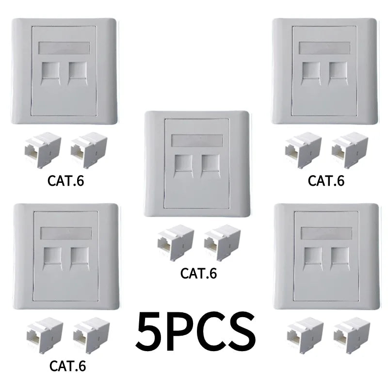 5-piece white 86 type network, Category 6 Gigabit computer, 1-4 ports, RJ45 CAT.6 female direct plug wall mounted panel