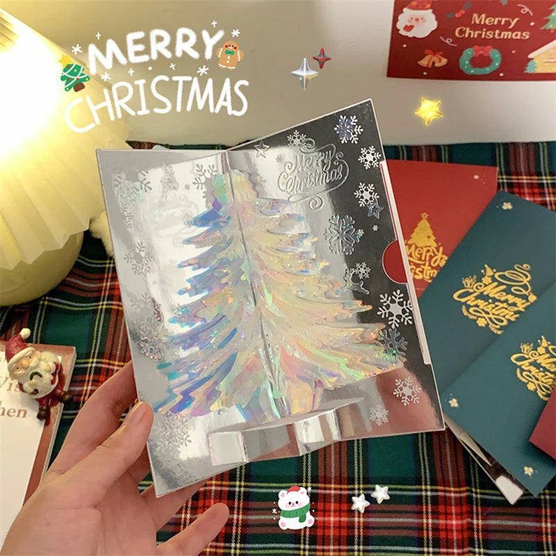3D Pop Up Christmas Card With Music Merry Christmas Greeting Card Handwritten Blessing Invitation Cards Thanksgiving Gifts