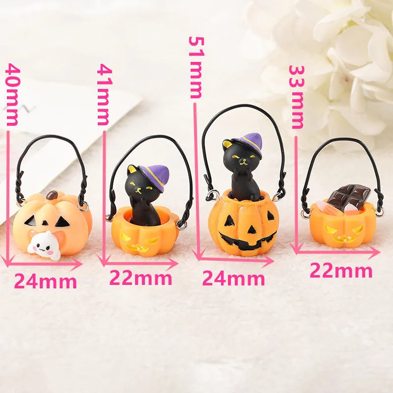 4Pcs Halloween Charm 3D Resin Pumpkin Cats  Cake Pendant Fashion Accessories For Diy Making