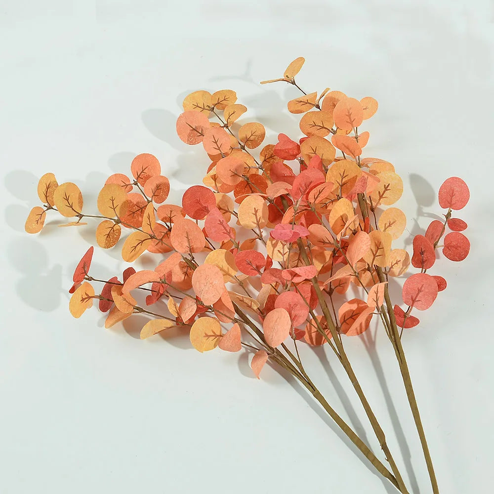 1Pcs Artificial Fall Eucalyptus Leaves Stem Autumn Leaf Branches For Home Indoor Wedding Table Centerpieces Thanksgiving Decor