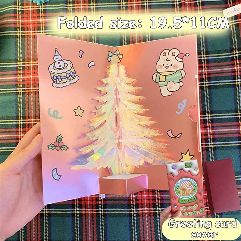3D Pop Up Christmas Card With Music Merry Christmas Greeting Card Handwritten Blessing Invitation Cards Thanksgiving Gifts