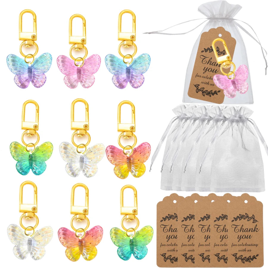 10Sets Butterfly Party Favors Keychain With Thank You Kraft Tags for Birthday Party Baby Shower Goodie Bag