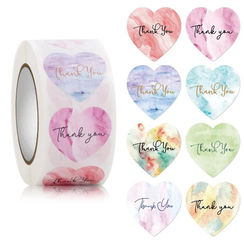 100-500pcs Heart Thank You Stickers Flowers Decorative Sealing Stickers for Wedding Gift Packaging Small Business Supplies 1inch