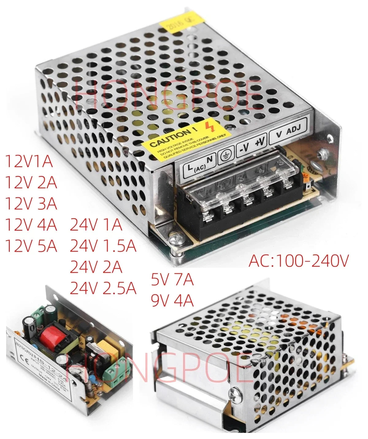 12W 25W 35W 50V 60W  5V 9V 12V 24V  Power Supply 1A 2A 3A 4A 5A 100-240V Driver for LED Strip CCTV Fan Small Appliances