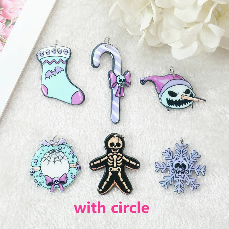 12Pcs Christmas Pastel Goth Charms Spooky Gingerbread Man Snowman Holiday Decoration Pendant For Earring Necklace Diy Making