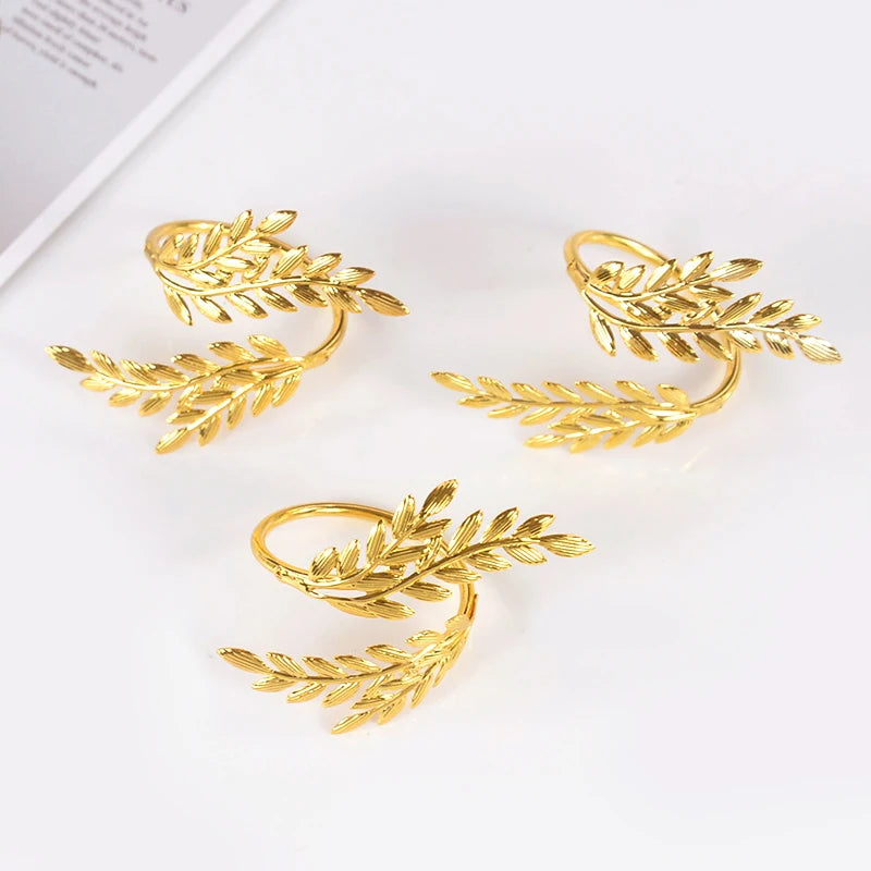 12pcs Gold Leaf Napkin Ring Buckles for Wedding Birthday Party Dinnig Table Decoration Christmas Thanksgiving Napkin Holder
