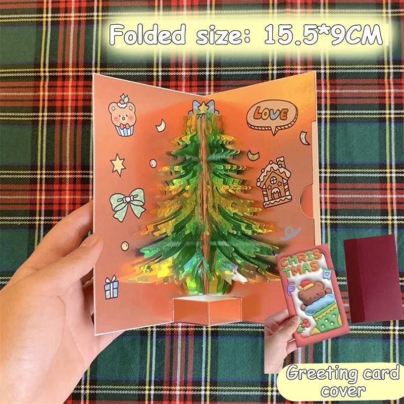 3D Pop Up Christmas Card With Music Merry Christmas Greeting Card Handwritten Blessing Invitation Cards Thanksgiving Gifts