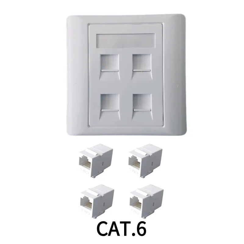 5-piece white 86 type network, Category 6 Gigabit computer, 1-4 ports, RJ45 CAT.6 female direct plug wall mounted panel