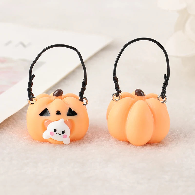 4Pcs Halloween Charm 3D Resin Pumpkin Cats  Cake Pendant Fashion Accessories For Diy Making