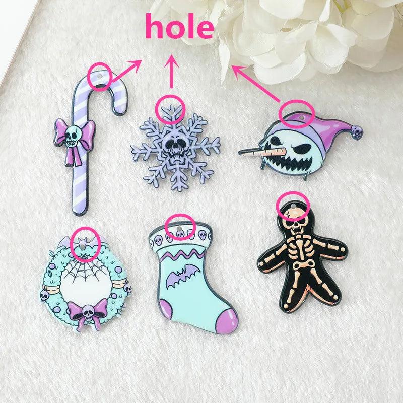 12Pcs Christmas Pastel Goth Charms Spooky Gingerbread Man Snowman Holiday Decoration Pendant For Earring Necklace Diy Making