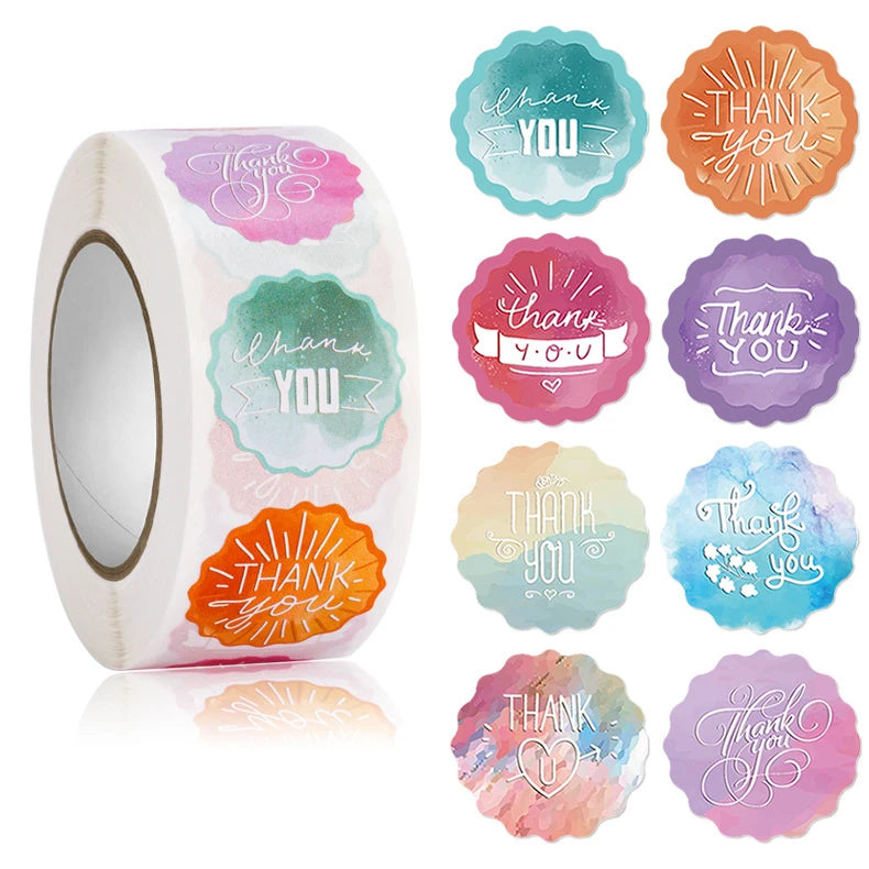 100-500pcs Heart Thank You Stickers Flowers Decorative Sealing Stickers for Wedding Gift Packaging Small Business Supplies 1inch