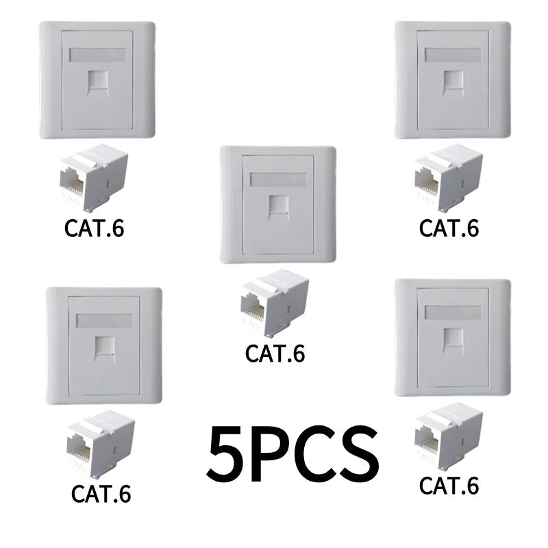 5-piece white 86 type network, Category 6 Gigabit computer, 1-4 ports, RJ45 CAT.6 female direct plug wall mounted panel