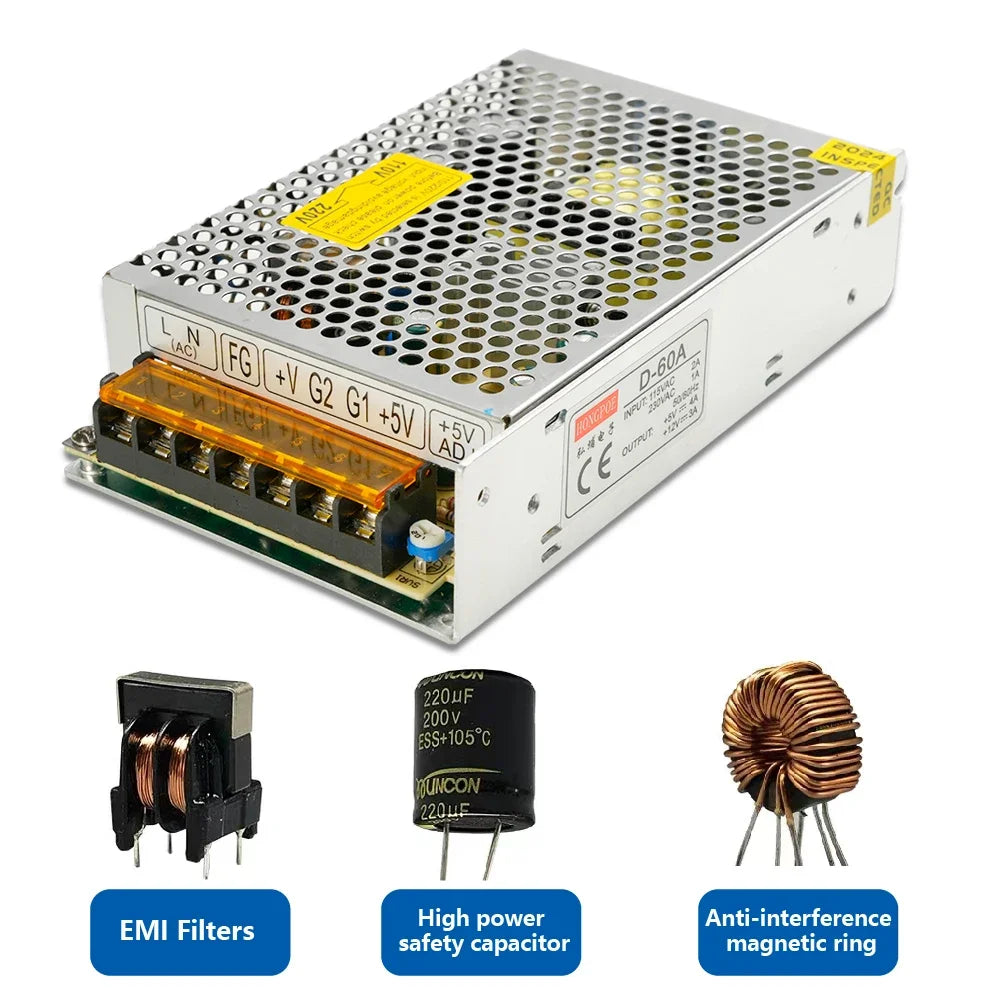 12W 25W 35W 50V 60W  5V 9V 12V 24V  Power Supply 1A 2A 3A 4A 5A 100-240V Driver for LED Strip CCTV Fan Small Appliances