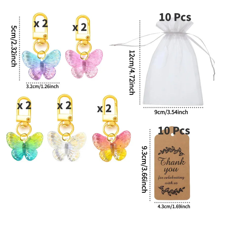 10Sets Butterfly Party Favors Keychain With Thank You Kraft Tags for Birthday Party Baby Shower Goodie Bag