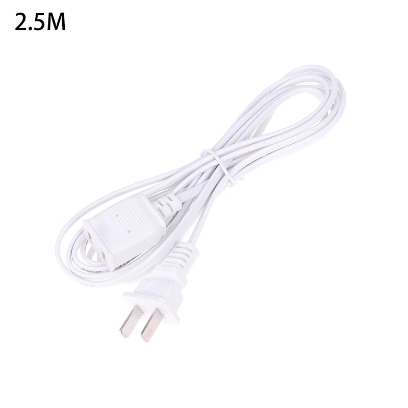AC Power Cord White Black Red Line With ON/OFF Switch Button Cables Wire Two-pin Plug Cable Extension Cords Adapter