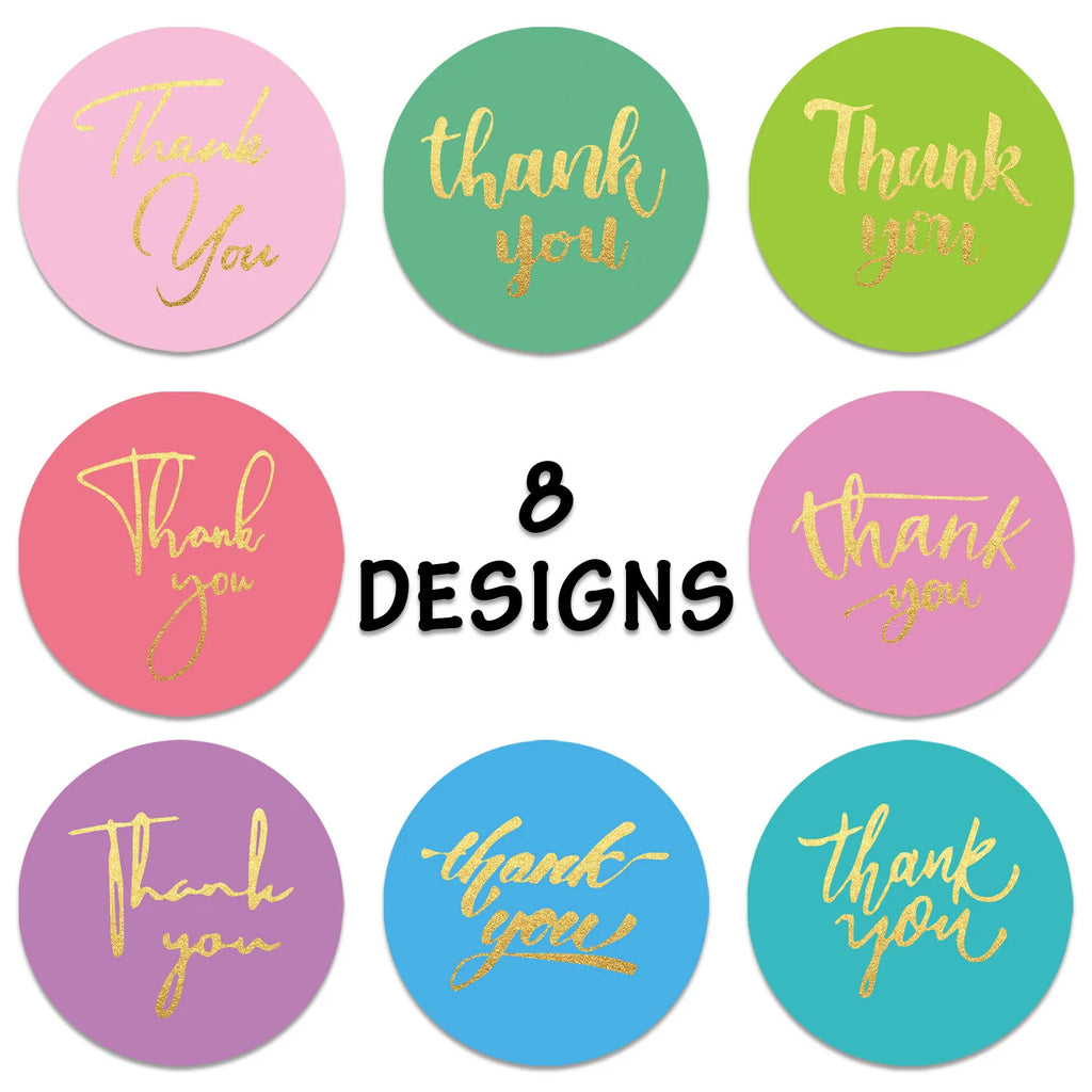 100-500pcs 1inch Colourful Art Fonts Thank You Stickers Gold Foil Sticker Roll for Wedding Jewelry Box Stationery Seal Lable