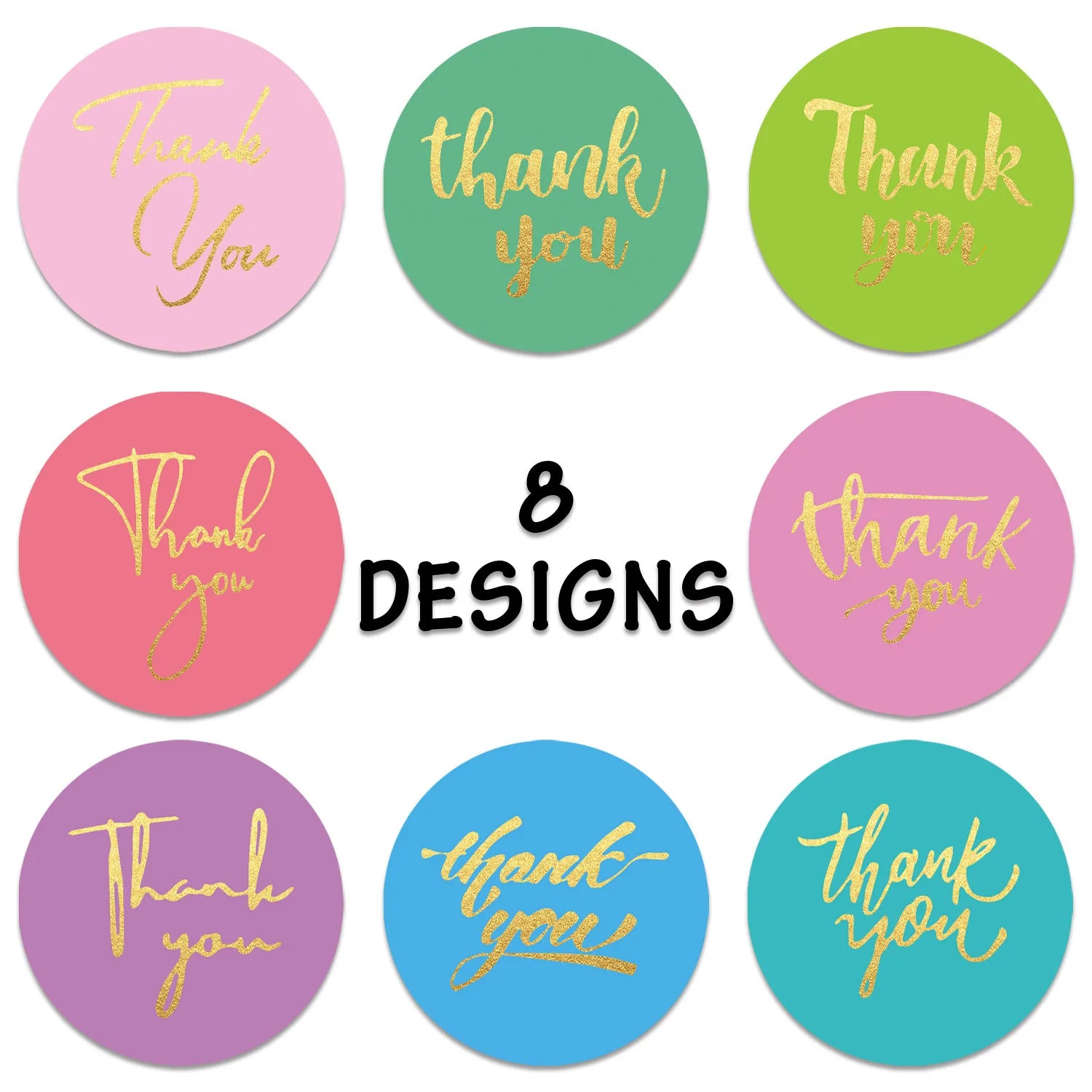 100-500pcs 1inch Colourful Art Fonts Thank You Stickers Gold Foil Sticker Roll for Wedding Jewelry Box Stationery Seal Lable