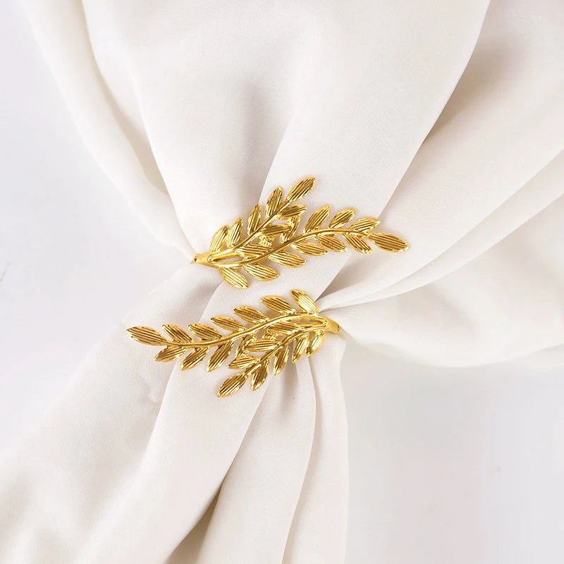 12pcs Gold Leaf Napkin Ring Buckles for Wedding Birthday Party Dinnig Table Decoration Christmas Thanksgiving Napkin Holder