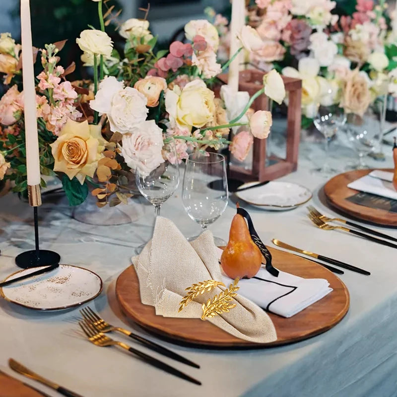 12pcs Gold Leaf Napkin Ring Buckles for Wedding Birthday Party Dinnig Table Decoration Christmas Thanksgiving Napkin Holder