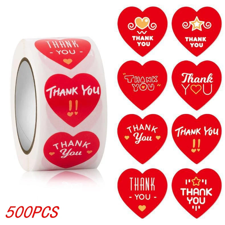 100-500pcs Heart Thank You Stickers Flowers Decorative Sealing Stickers for Wedding Gift Packaging Small Business Supplies 1inch