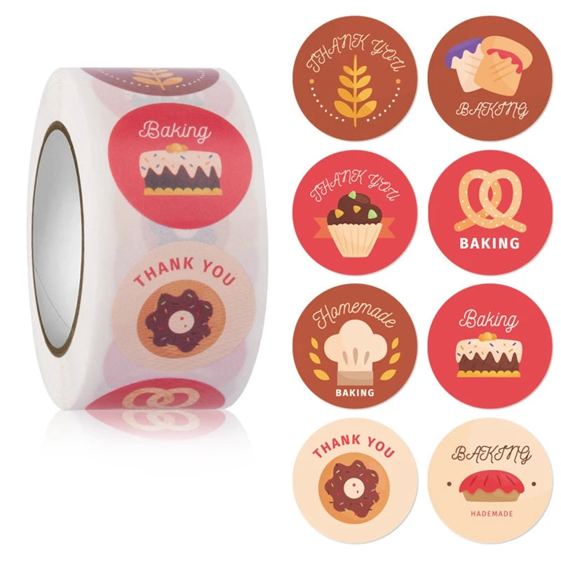 100-500pcs Kraft Paper Handmade with Love Stickers Thank You Sticker for Baking Packaging Envelope Seals Small Business Stickers