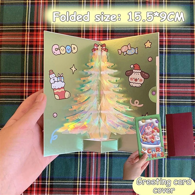 3D Pop Up Christmas Card With Music Merry Christmas Greeting Card Handwritten Blessing Invitation Cards Thanksgiving Gifts
