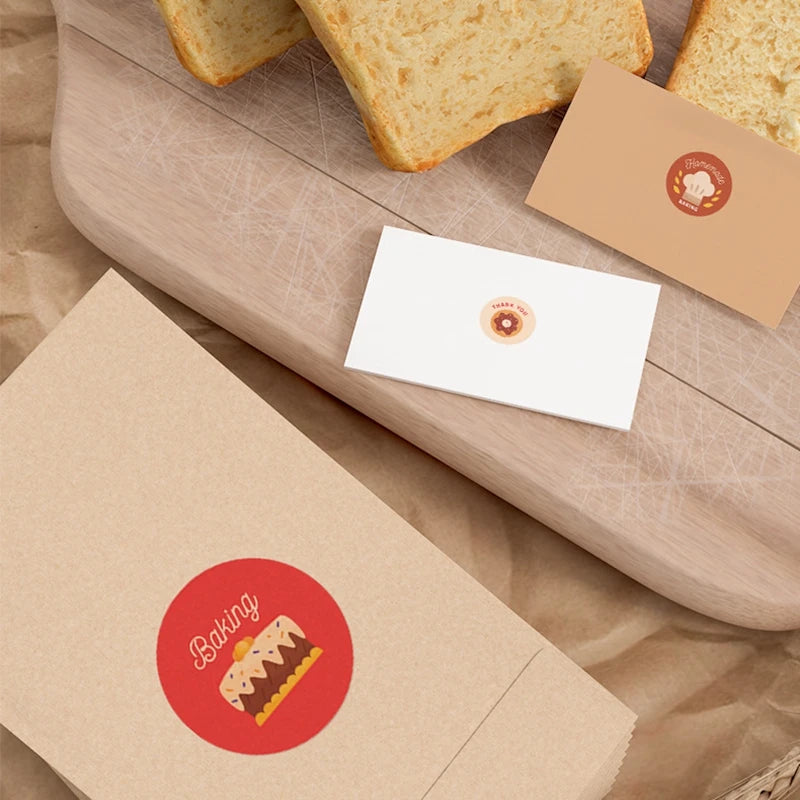 100-500pcs Kraft Paper Handmade with Love Stickers Thank You Sticker for Baking Packaging Envelope Seals Small Business Stickers