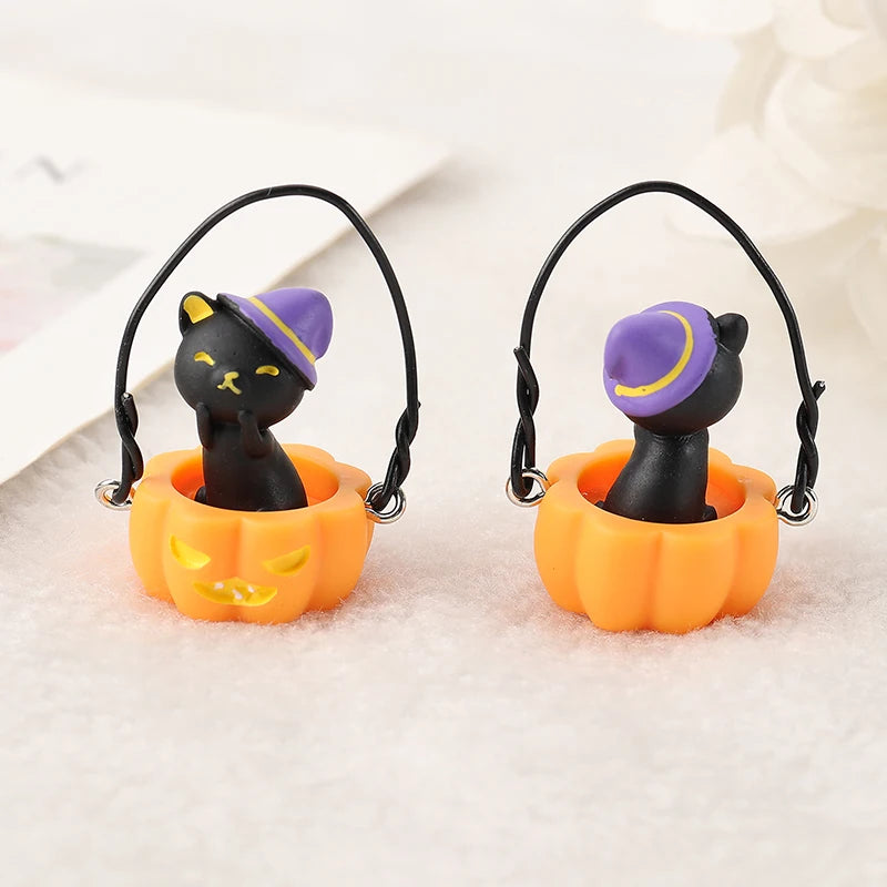 4Pcs Halloween Charm 3D Resin Pumpkin Cats  Cake Pendant Fashion Accessories For Diy Making