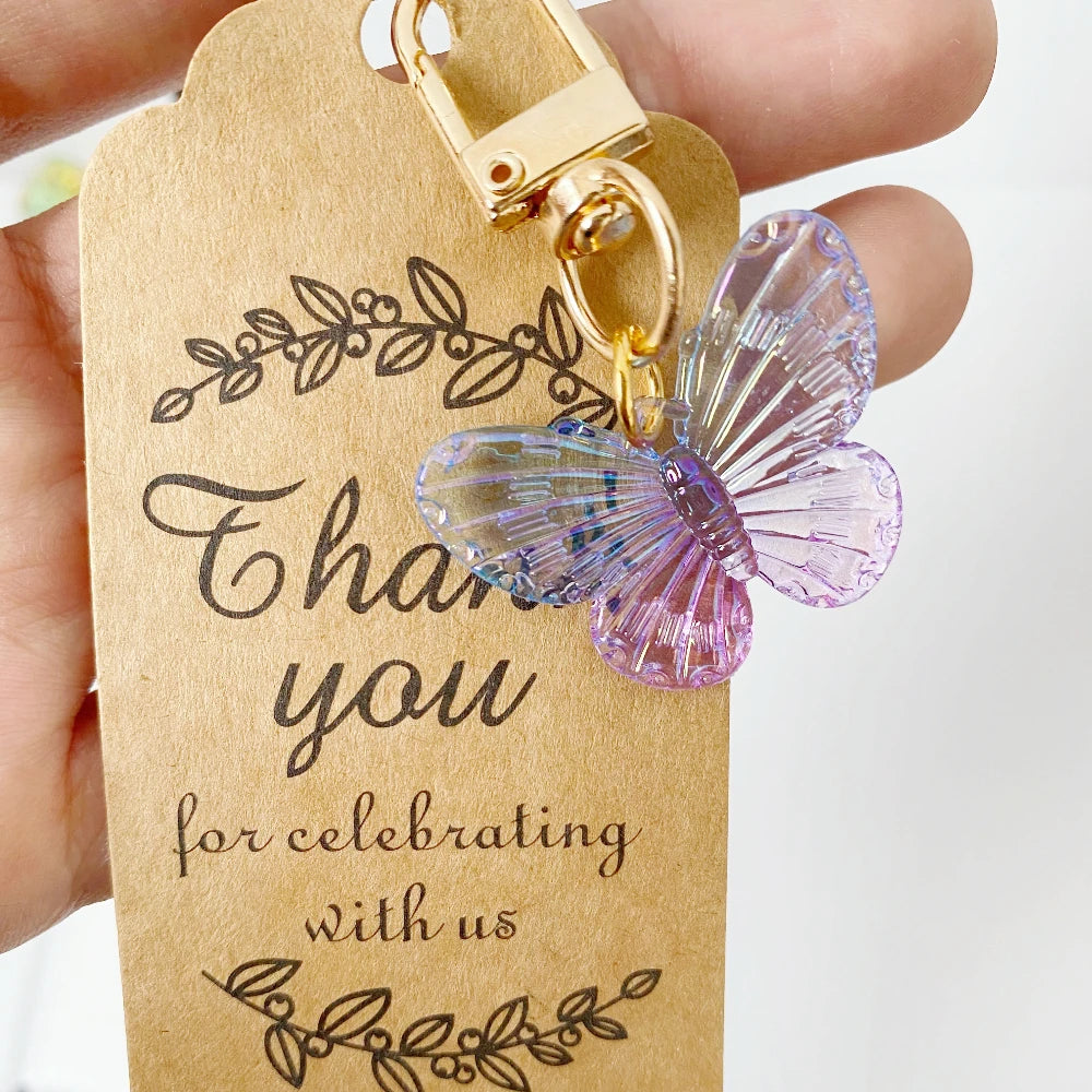 10Sets Butterfly Party Favors Keychain With Thank You Kraft Tags for Birthday Party Baby Shower Goodie Bag