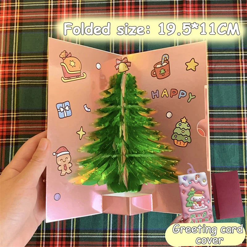 3D Pop Up Christmas Card With Music Merry Christmas Greeting Card Handwritten Blessing Invitation Cards Thanksgiving Gifts