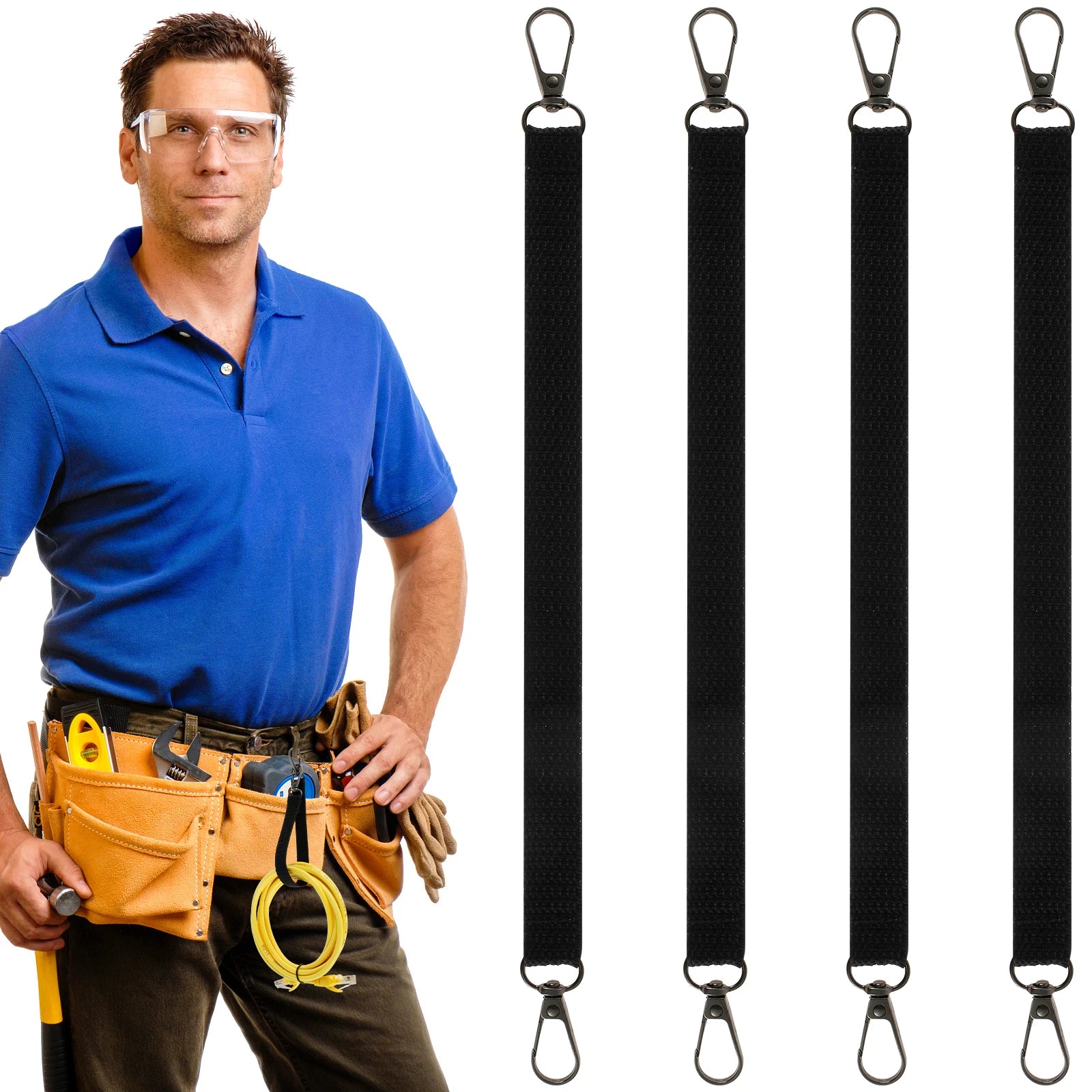 4Pcs Electrical Tape Holder Straps Heavy Duty Tape Holder Chain with Carabiner Hooks Thong Waist Tape Holder Lanyard Polyester