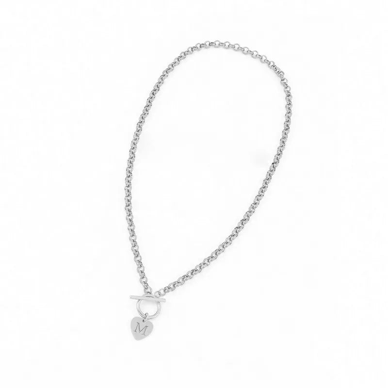 18K Gold Plated Stainless Steel Initial Heart Necklace for Women Girls, Chunky Choker Charm Necklaces Birthday Christmas Gifts