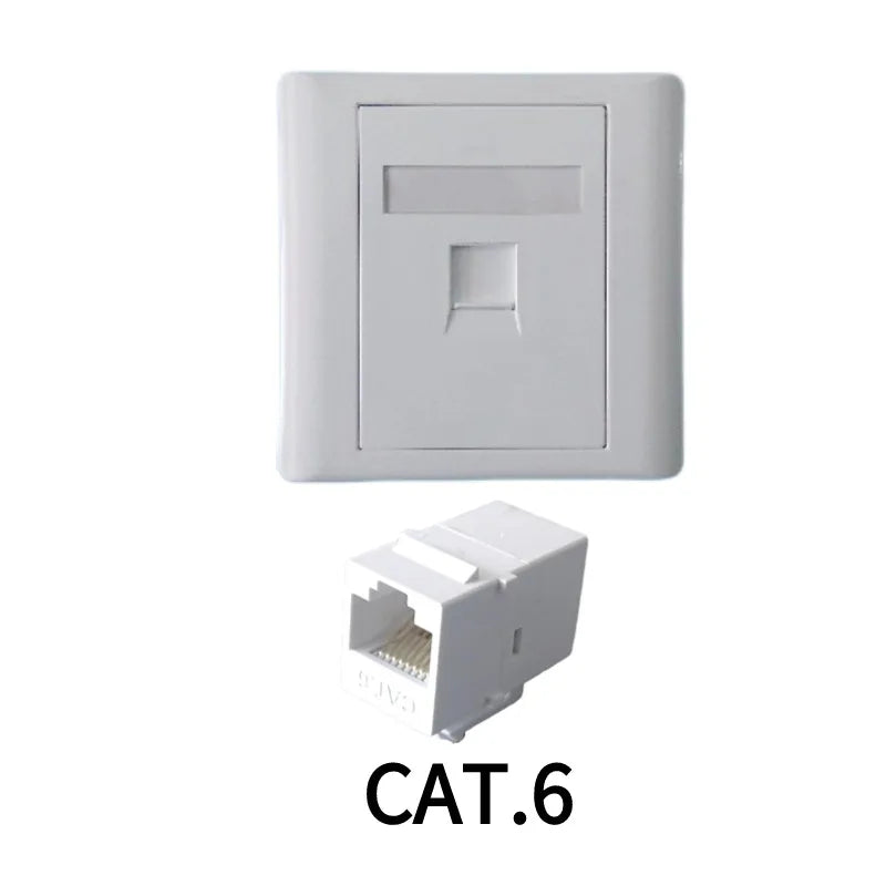 5-piece white 86 type network, Category 6 Gigabit computer, 1-4 ports, RJ45 CAT.6 female direct plug wall mounted panel