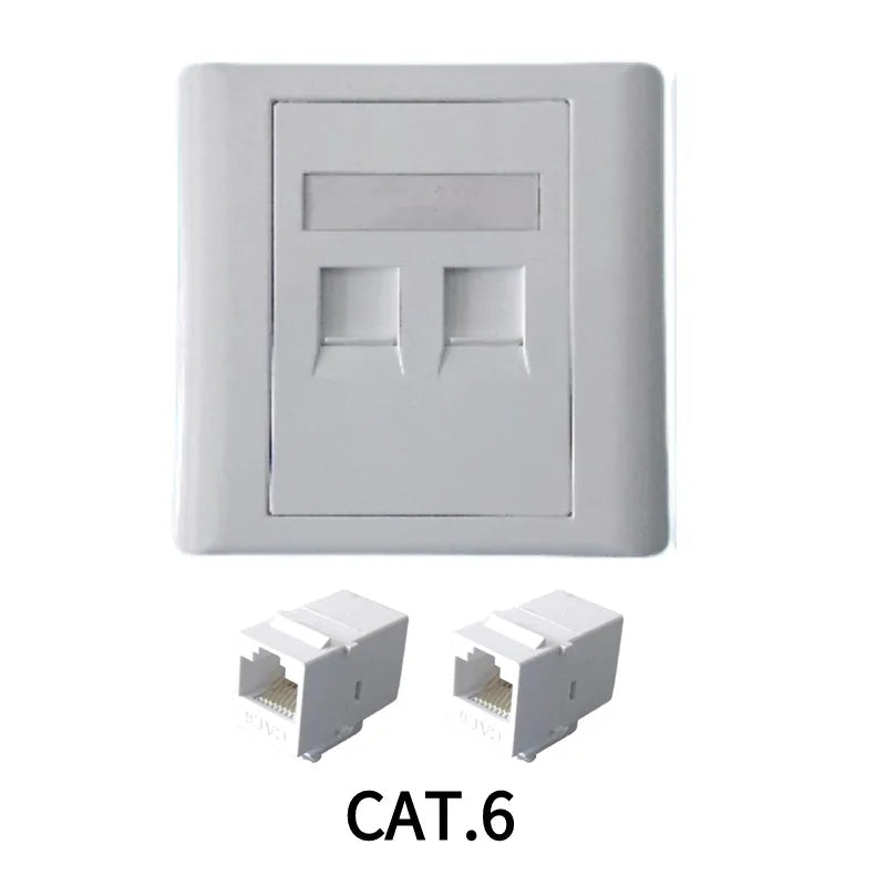 5-piece white 86 type network, Category 6 Gigabit computer, 1-4 ports, RJ45 CAT.6 female direct plug wall mounted panel