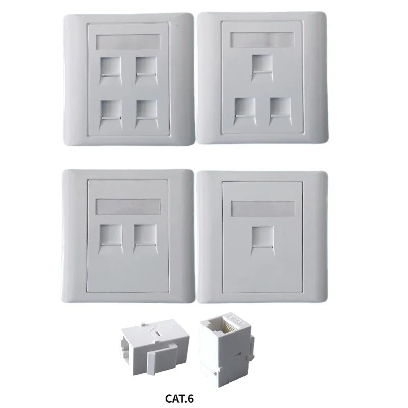 5-piece white 86 type network, Category 6 Gigabit computer, 1-4 ports, RJ45 CAT.6 female direct plug wall mounted panel